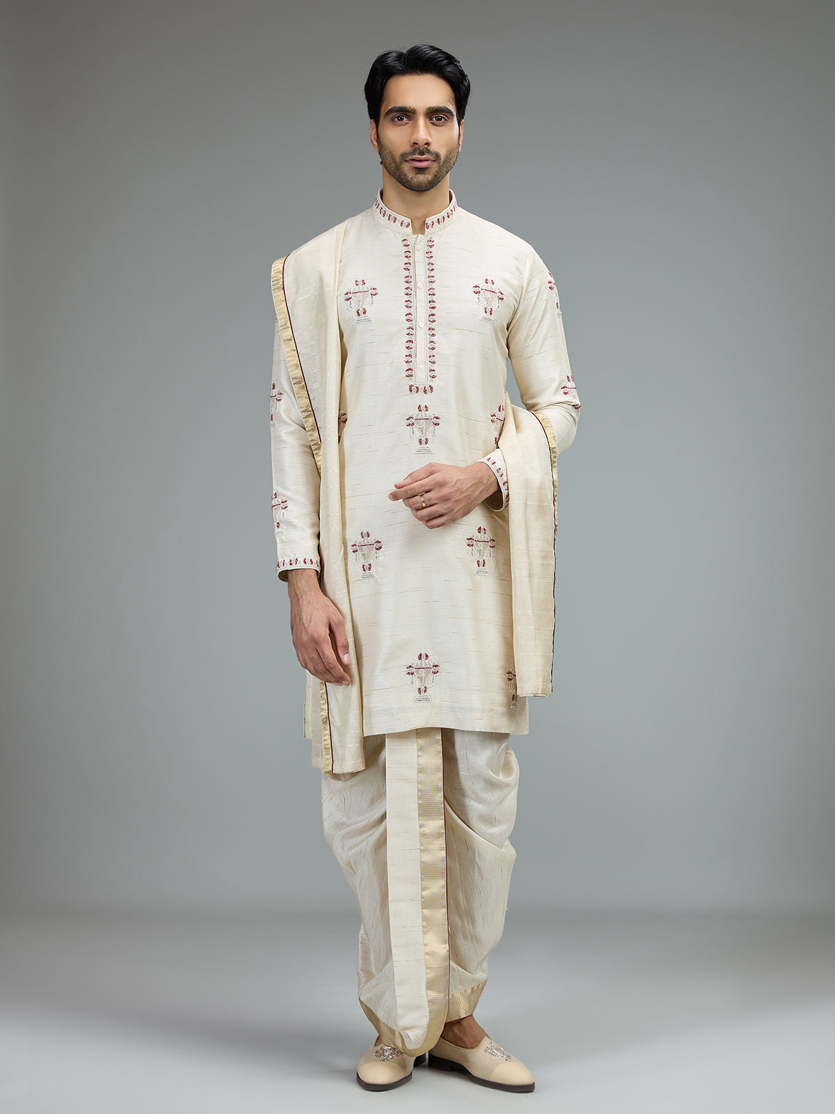 Ivory cream heritage dhoti kurta suit for men