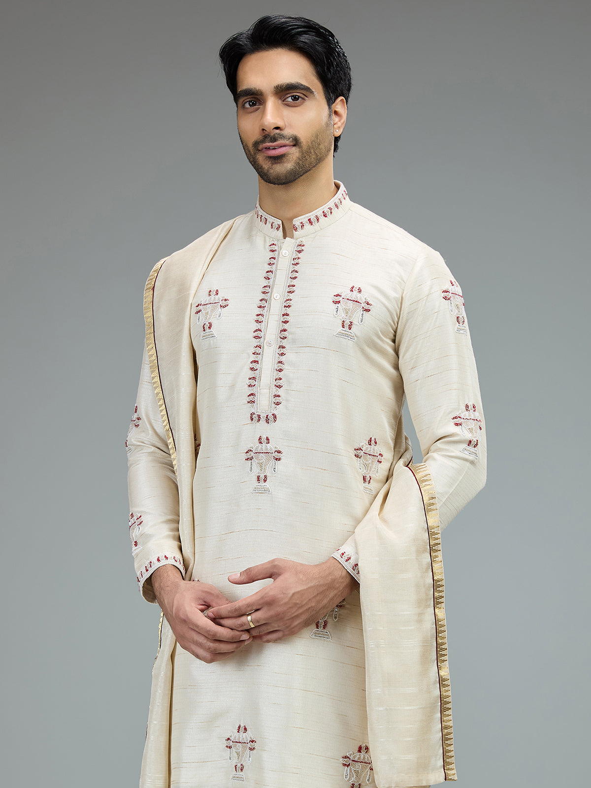 Ivory cream heritage dhoti kurta suit for men