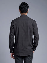 Charcoal black solid textured shirt style kurta for mens
