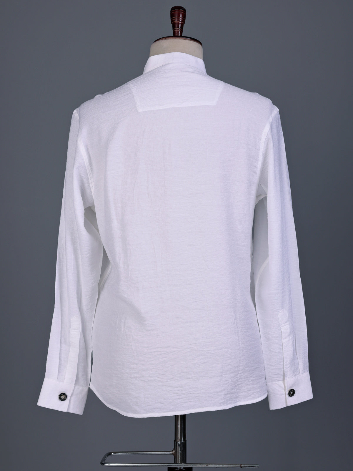 White solid textured shirt style cotton blend kurta for mens