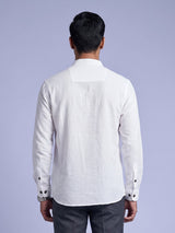White solid textured shirt style cotton blend kurta for mens