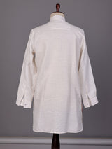 Off white abstract collage printed linen blend kurta for mens
