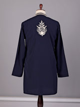 Navy ivory embroidered premium cotton blend kurta for mens