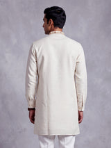 Off white thread and aabla cotton linen kurta for mens