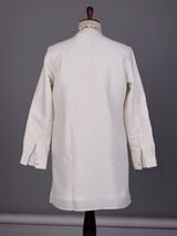 Off white thread and aabla cotton linen kurta for mens