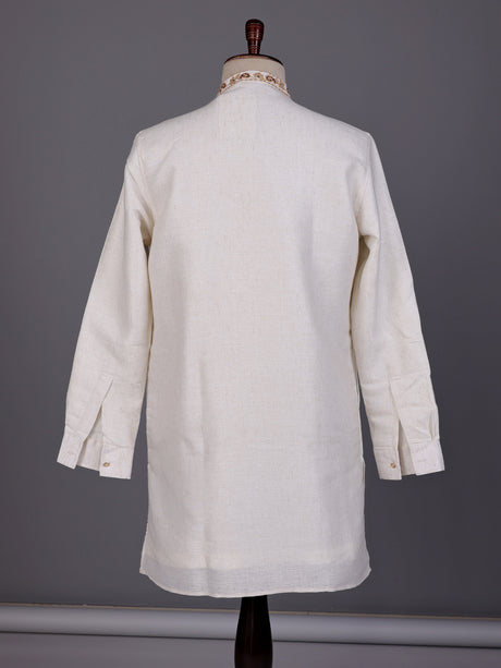 Off white thread and aabla cotton linen kurta for mens