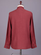 Maroon solid textured shirt style cotton blend kurta for mens