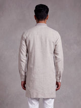 Grey thread sequins zardosi cotton linen kurta for mens