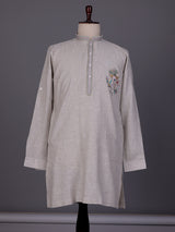 Grey thread sequins zardosi cotton linen kurta for mens