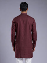Maroon ivory thread embroidered cotton silk kurta for mens