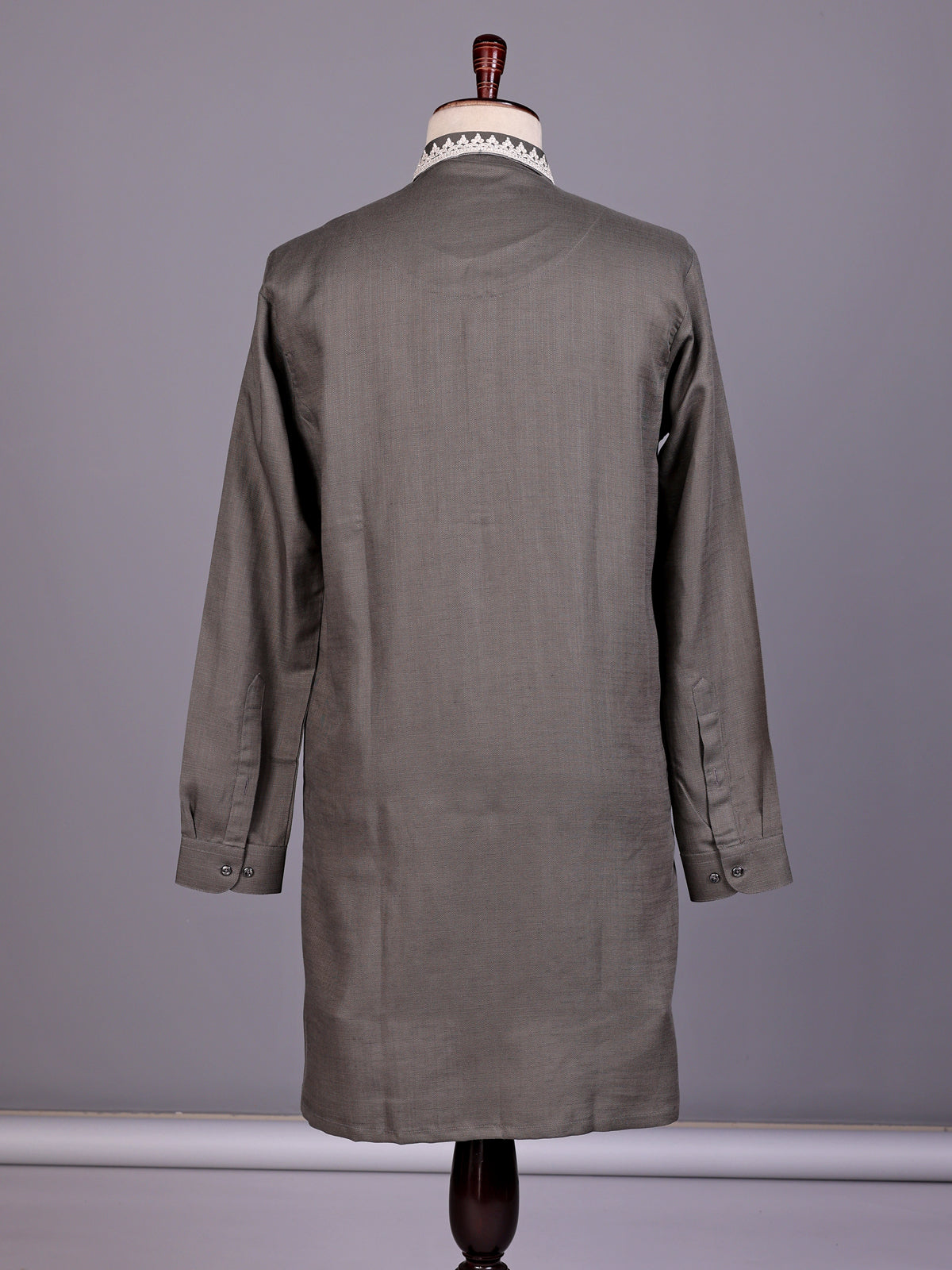 Grey ivory thread embroidered cotton silk kurta for mens