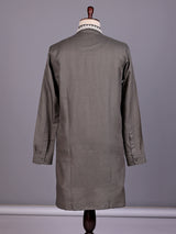 Grey ivory thread embroidered cotton silk kurta for mens