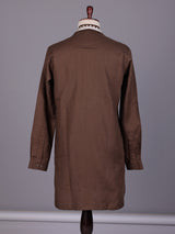 Brown ivory thread embroidered cotton silk kurta for mens