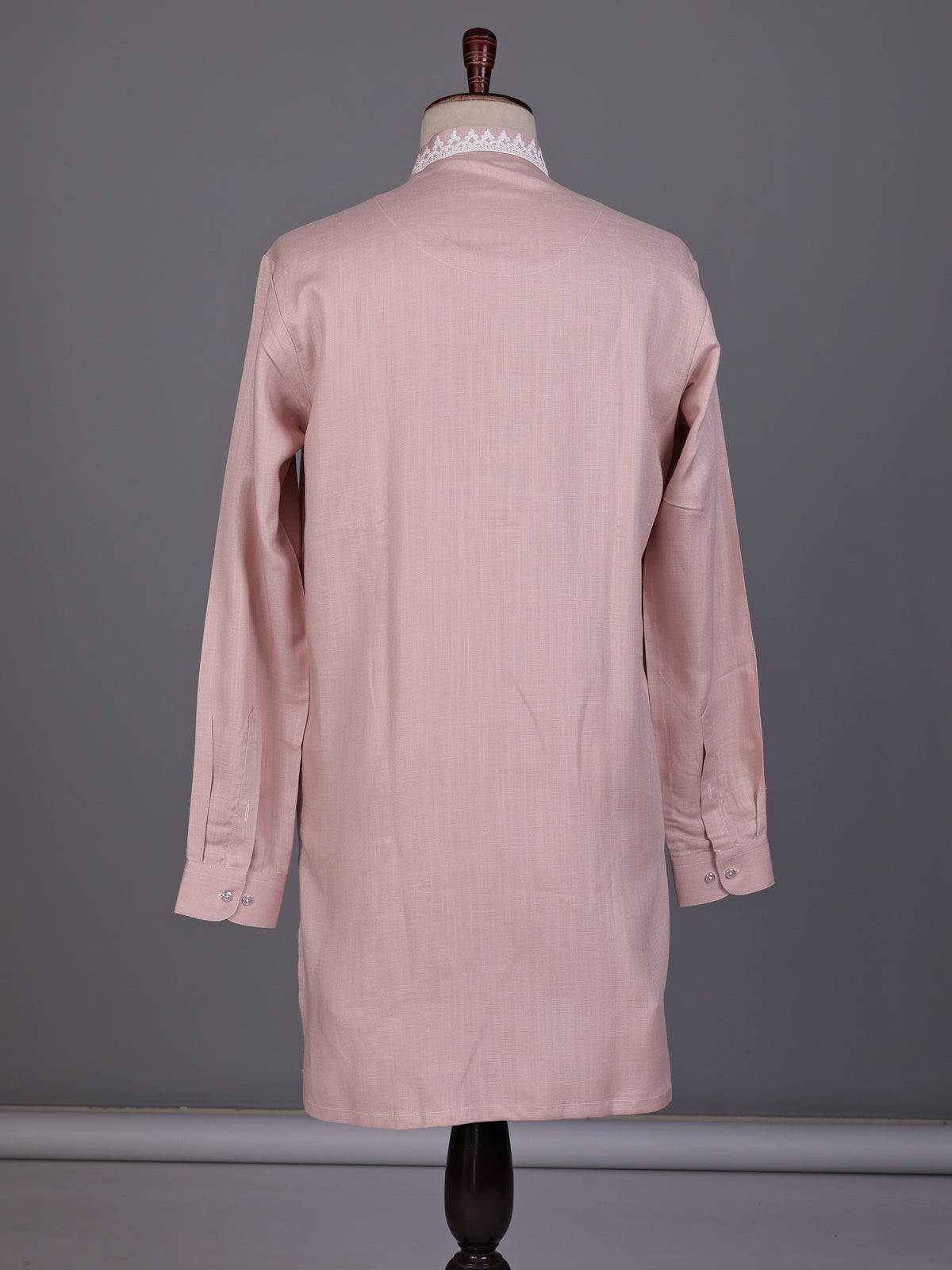 Pink ivory thread embroidered cotton silk kurta for mens