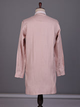 Pink ivory thread embroidered cotton silk kurta for mens