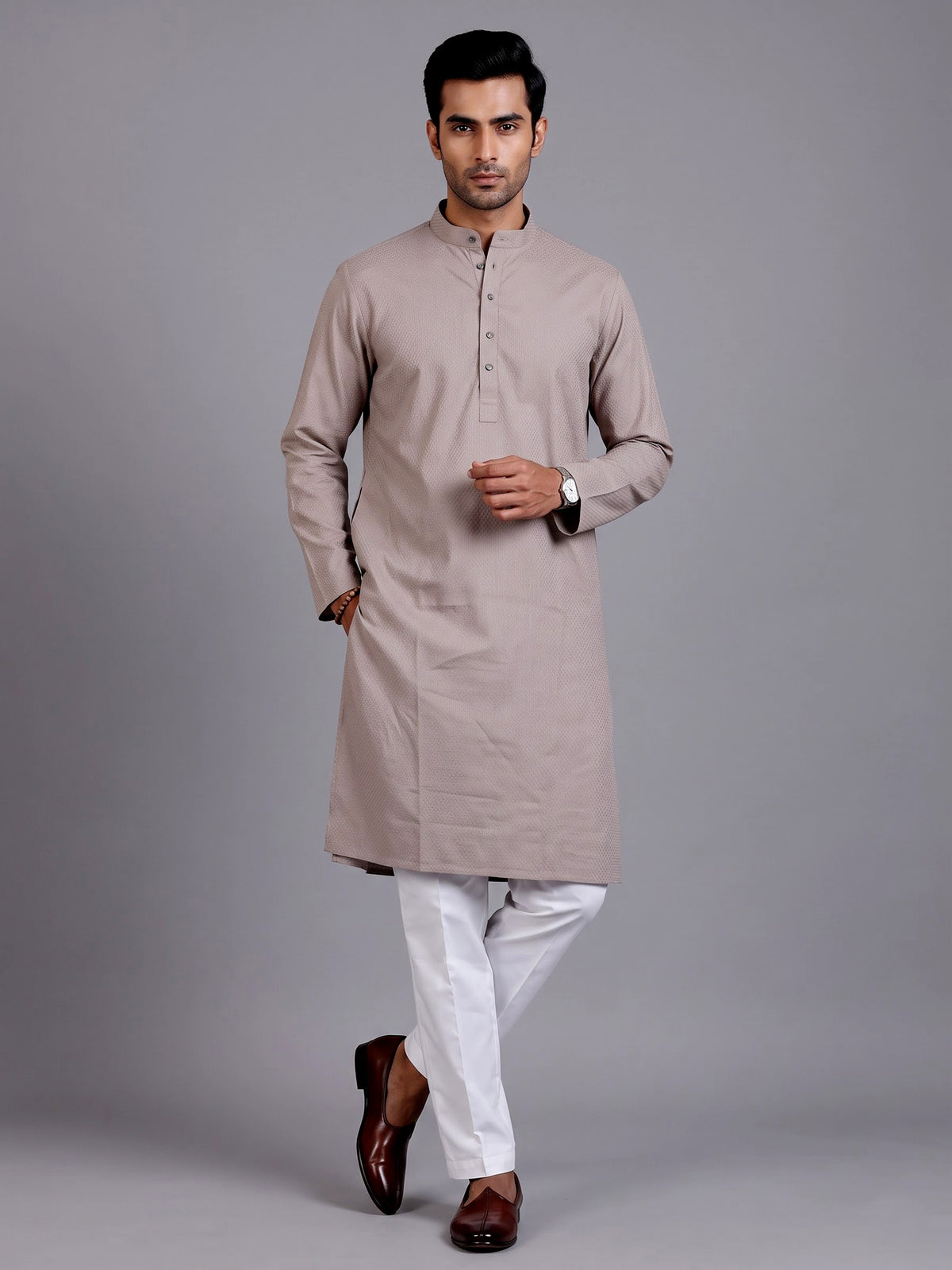Dusty lilac purple Jacquard mens kurta suit with textured finish