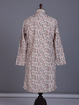 Beige cotton mens kurta suit with traditional floral vine print