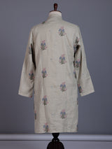 Light grey cotton linen mens kurta suit with pastel floral bootis