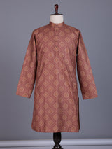 Rust light brown chanderi silk mens kurta suit with classic bandhani print
