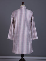 Beige cotton mens kurta suit with refined stripe threadwork