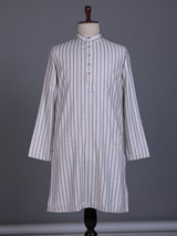 White cotton mens kurta suit with elegant stripe print