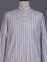 White cotton mens kurta suit with elegant stripe print