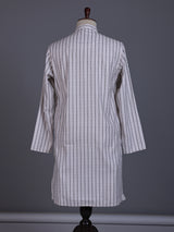 White cotton mens kurta suit with elegant stripe print