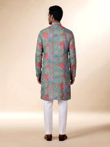 Sky blue cotton silk mens kurta suit with elegant traditional print