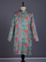 Sky blue cotton silk mens kurta suit with elegant traditional print