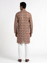 Beige cotton silk mens kurta suit with elegant traditional print detailing