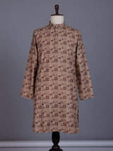 Beige cotton silk mens kurta suit with elegant traditional print detailing