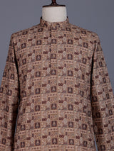 Beige cotton silk mens kurta suit with elegant traditional print detailing