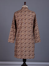 Beige cotton silk mens kurta suit with elegant traditional print detailing