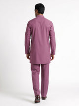 Lavender purple Poly-Viscose mens kurta suit with chevron pintucks