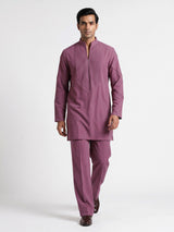 Lavender purple Poly-Viscose mens kurta suit with chevron pintucks