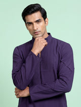 Dark purple Poly-Viscose mens kurta suit with pintuck detailing