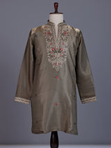 Olive grey cotton silk mens kurta suit with zardosi and stone work