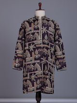 Wine cotton silk mens kurta suit with embroidered cuffs and detailing