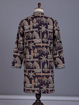 Wine cotton silk mens kurta suit with embroidered cuffs and detailing