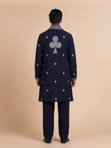 Navy blue Georgette silk mens kurta suit with sequins aabla embroidery