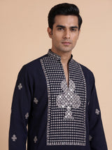 Navy blue Georgette silk mens kurta suit with sequins aabla embroidery