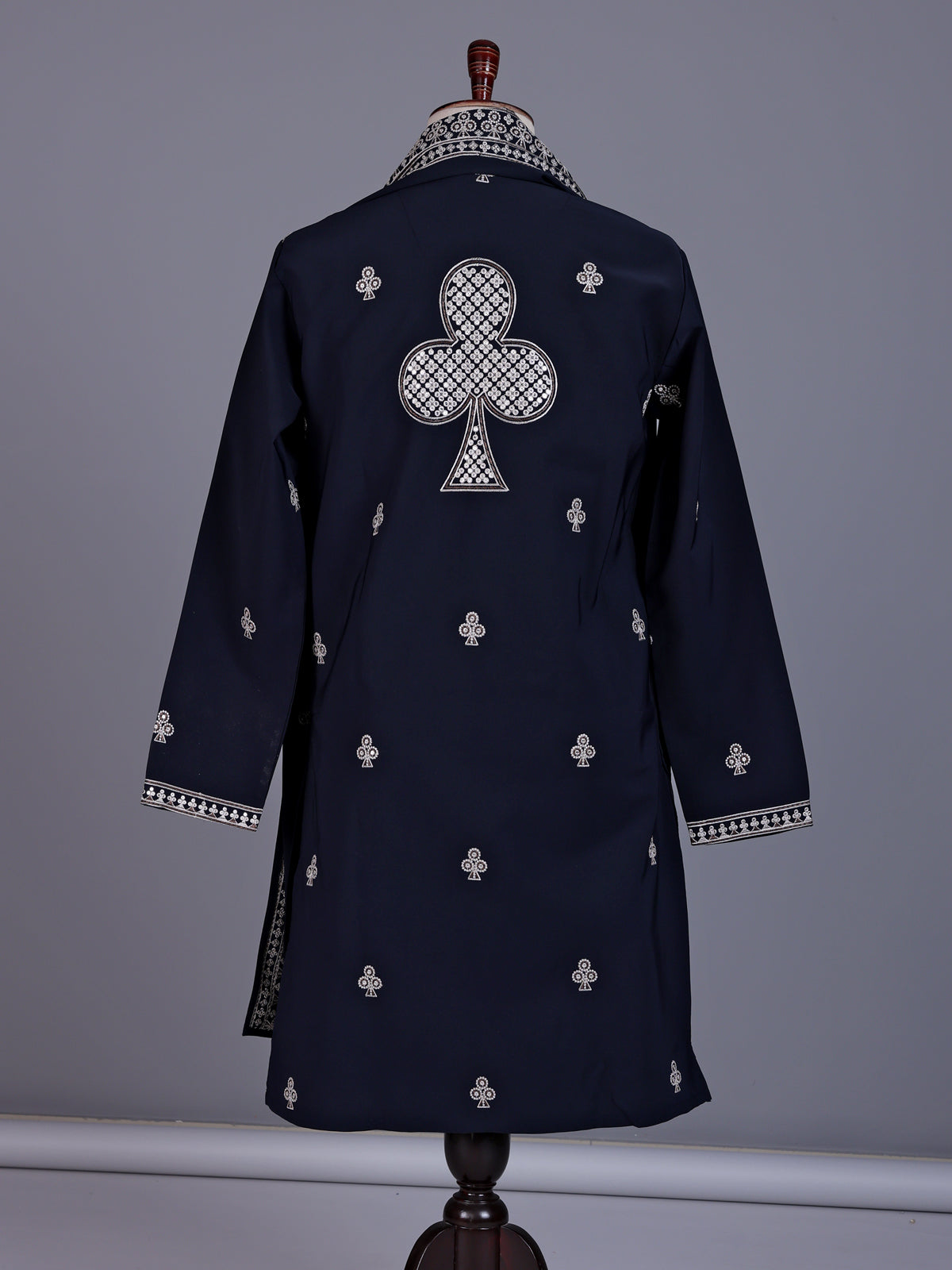 Navy blue Georgette silk mens kurta suit with sequins aabla embroidery