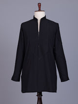 Black Poly-Viscose mens kurta suit with modern pintuck detailing