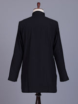 Black Poly-Viscose mens kurta suit with modern pintuck detailing