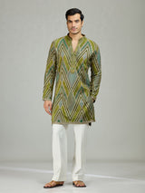 Mehendi green geometric mens kurta suit