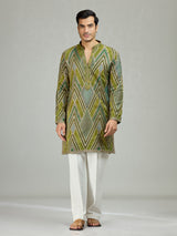 Mehendi green geometric mens kurta suit