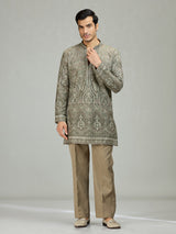 Dusty sage graceful embroidered mens kurta suit