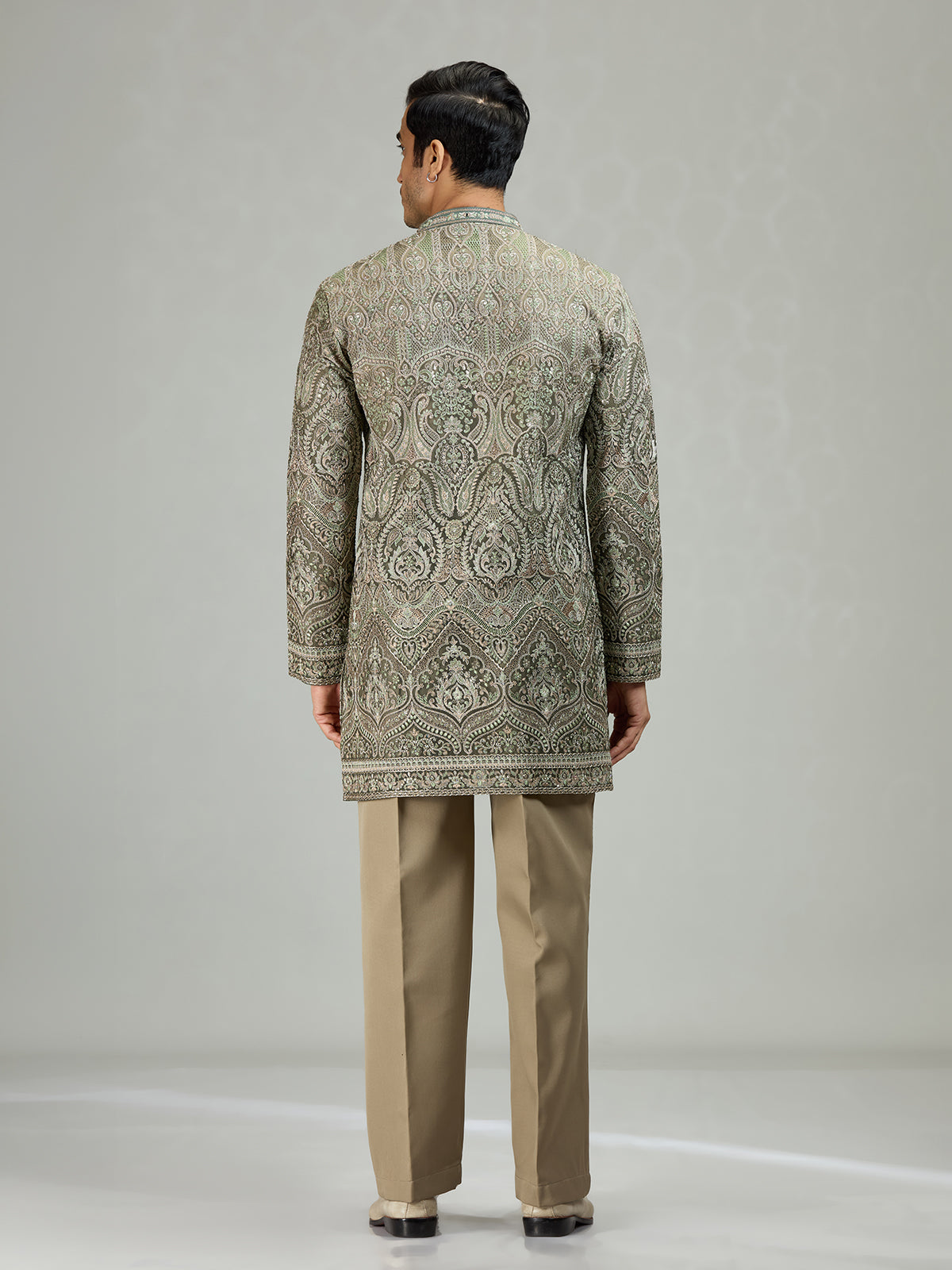 Dusty sage graceful embroidered mens kurta suit