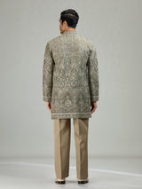 Dusty sage graceful embroidered mens kurta suit