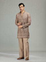 Dusty rose stylish embroidered mens kurta suit